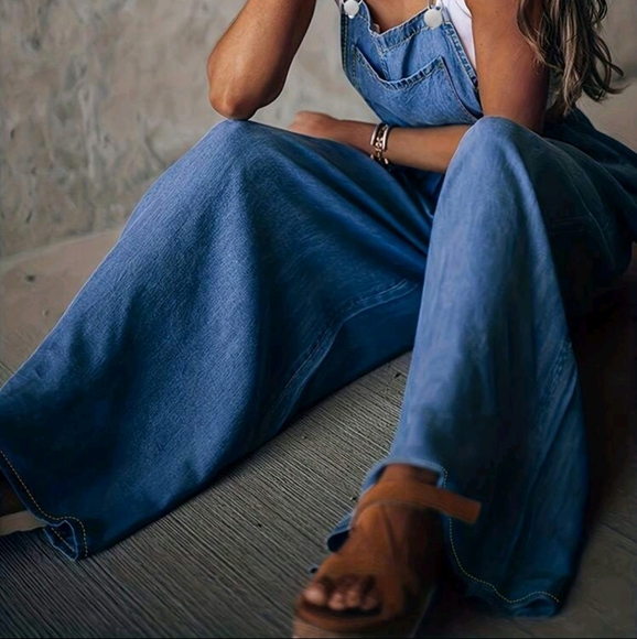 NEW WOMENS LOOSE FIT WIDE LEG OVERALLS - Picture 6 of 10